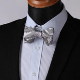 Gray Paisley Mens Silk Self tie Bow Tie with Pocket Squares Set - Amedeo Exclusive